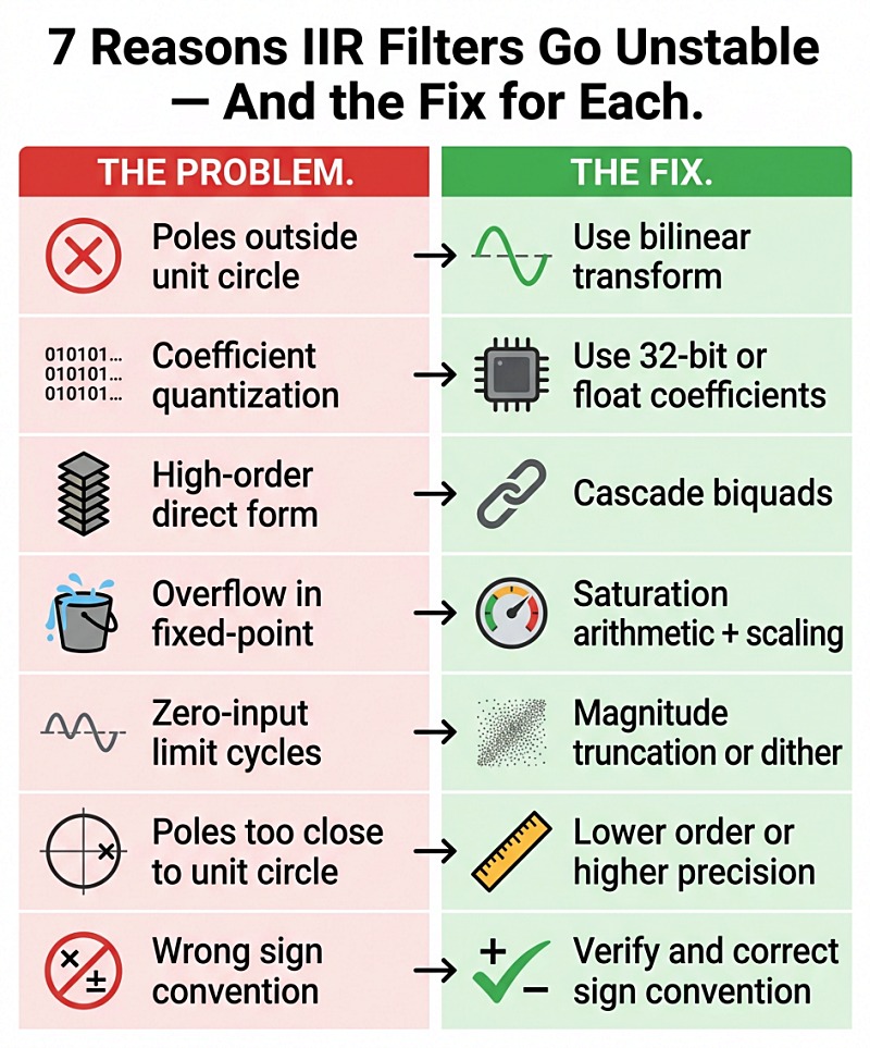 7 Reasons IIR Filters Go Unstable — And the Fix for Each