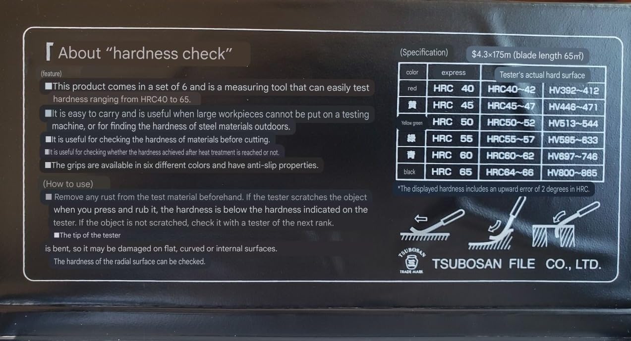 TSUBOSAN Japan-Hardness Tester Checker File HRC40-HRC65 Set of 6 customer photo 1