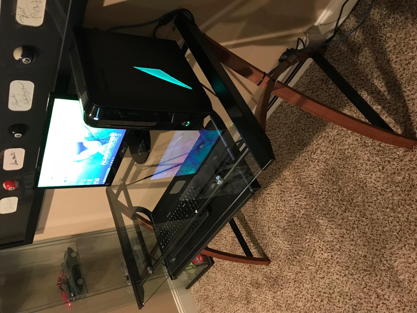 Flash Furniture Jude Tempered Glass Computer Desk with Pull-Out Keyboard Tray and Crisscross Frame, Small Computer Desk for Home Office, Cherry/Clear customer photo 2