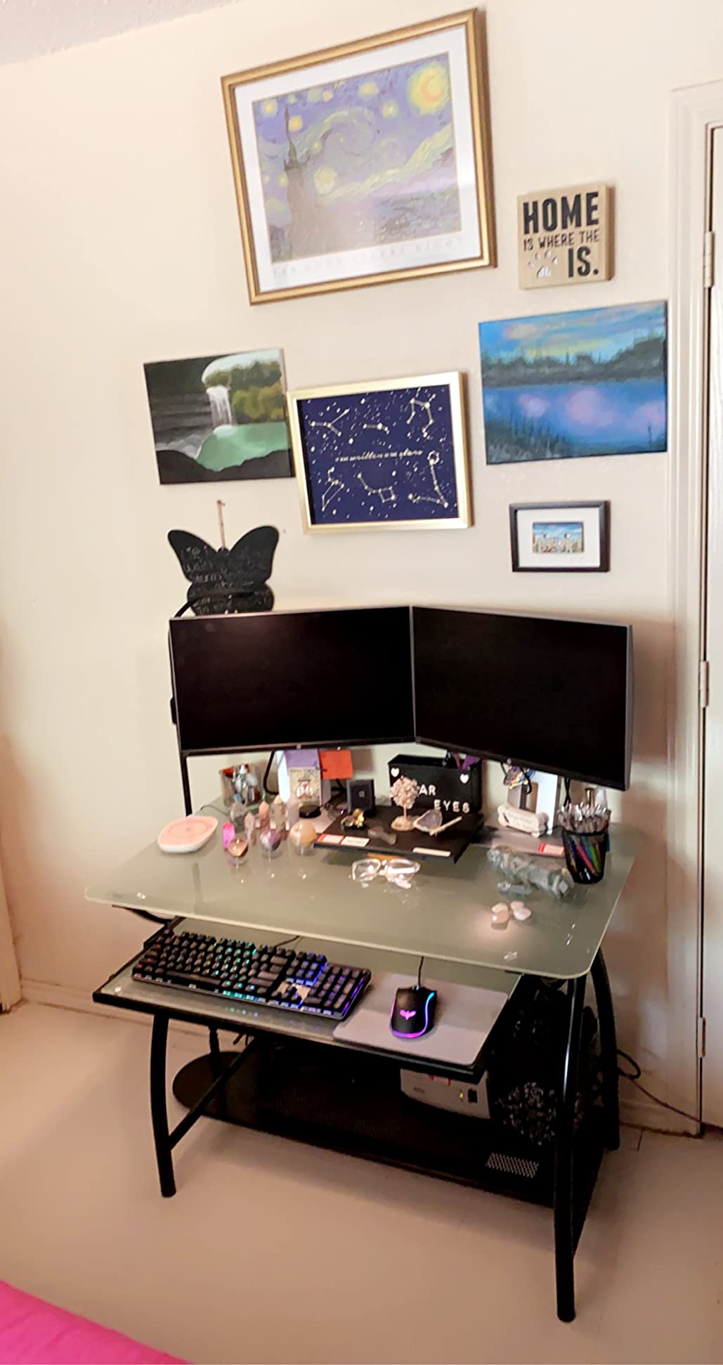 OSP Designs Newport Computer Desk with Frosted Tempered Glass Top, Pullout Keyboard Tray, and Black Powder Coated Steel Frame customer photo 1