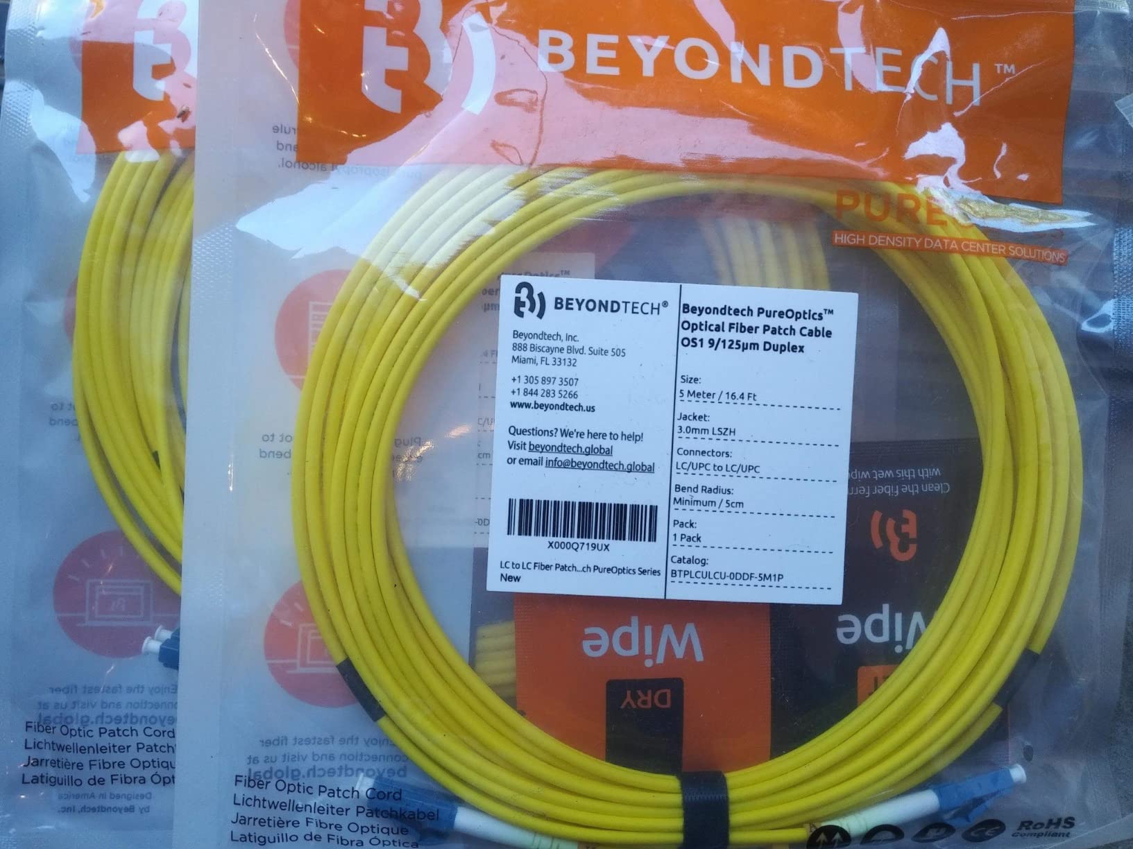 BEYONDTECH 3m (9.84 ft) LC to LC Fiber Patch Cable - UPC Single-Mode Duplex Fiber Optic Cable - 9/125µm core, Compatible with OS1 & OS2 - LSZH PUREOptics Series customer photo 2