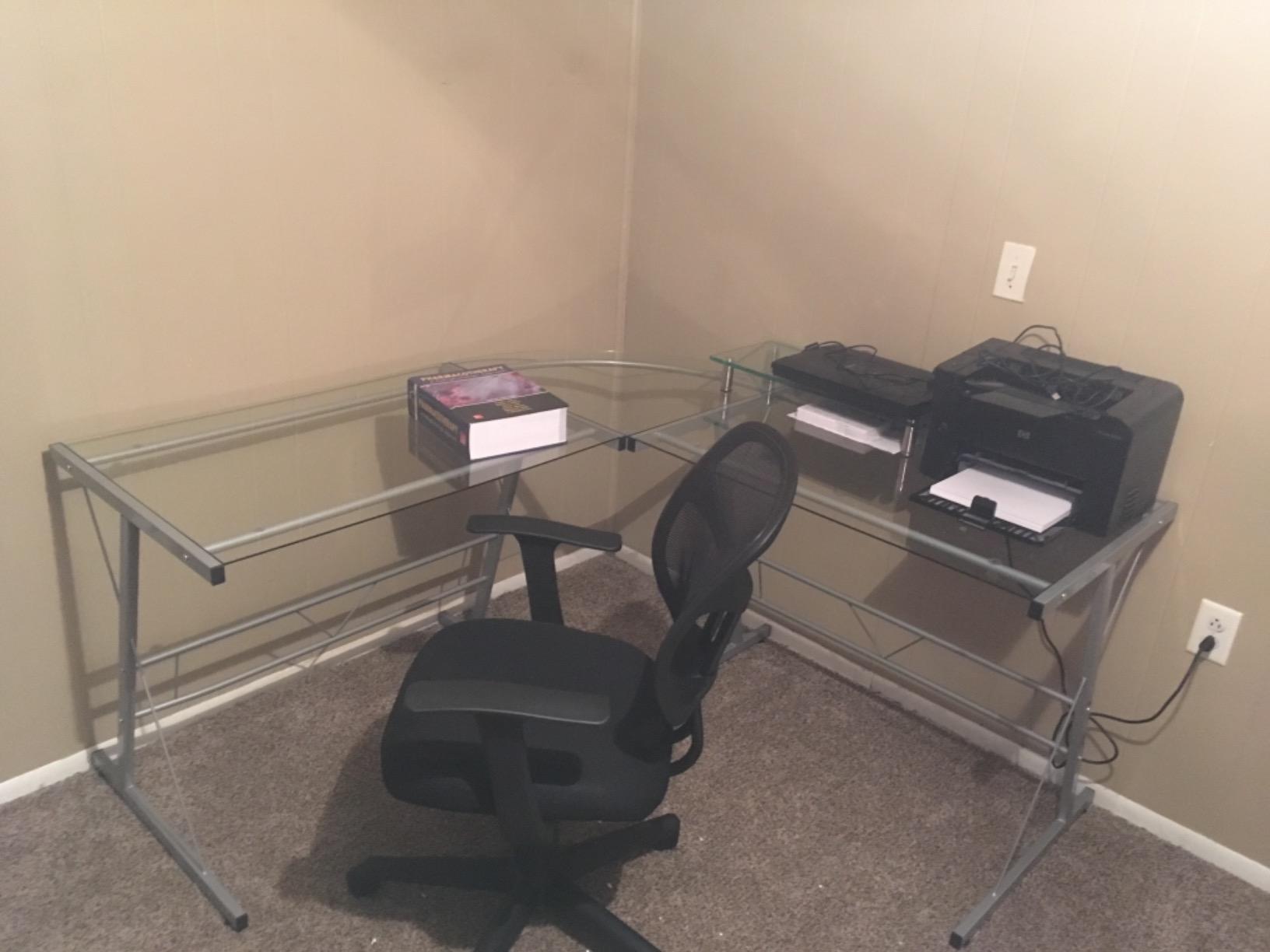 Flash Furniture Glass L-Shape Computer Desk with Silver Metal Frame customer photo 2