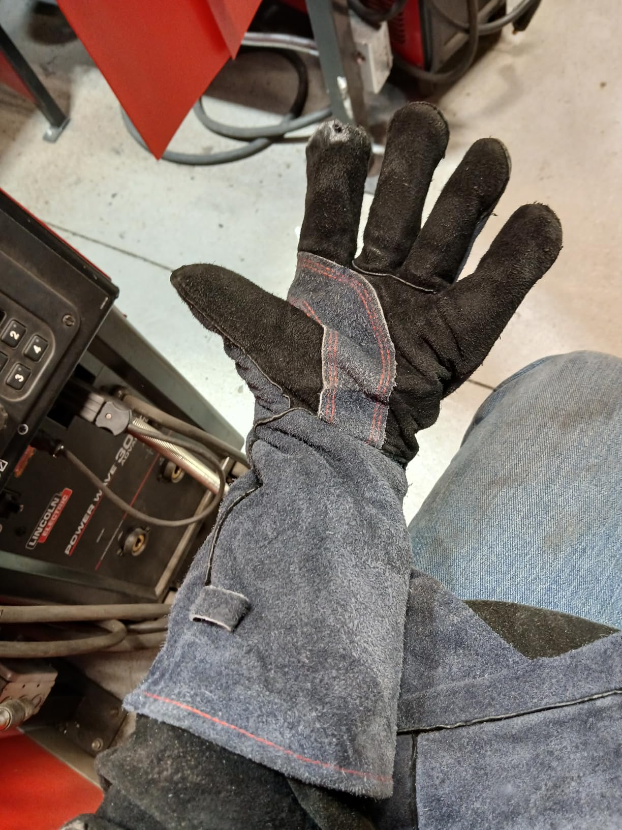 RAPICCA Welding Gloves Fire Heat Resistant: Blue 16IN 932℉ - Fireproof Leather For Stick Mig Flux-Core Welder Forge Blacksmith Fireplace Wood Stove Fire Pit Grill Oven Furnace Handling Dry Ice customer photo 2