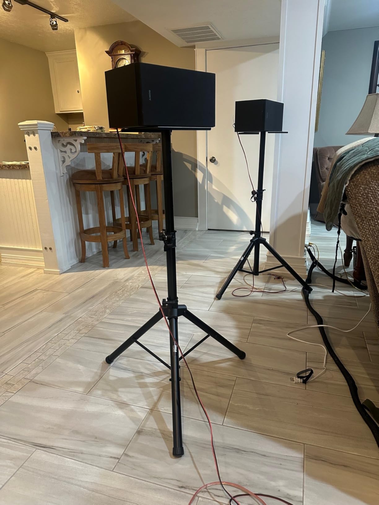 Pyle Adjustable Speaker Stand Pair - Dual Studio Monitor Tripod with Metal Base, Anti-Slip Speaker Pads, Height Adjustment from 34