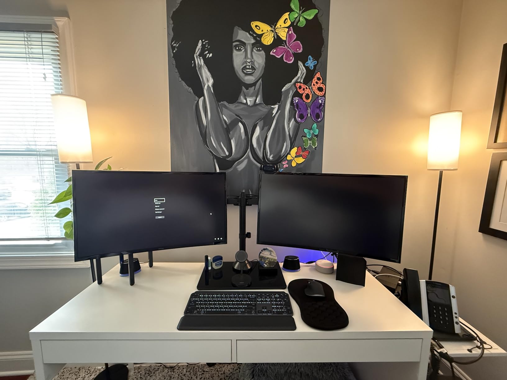 VIVO Freestanding Dual Monitor Stand with Sleek Glass Base and Adjustable Arms, Mounts 2 Screens up to 32 inch and 22 lbs Each, Black, STAND-V002FG customer photo 2