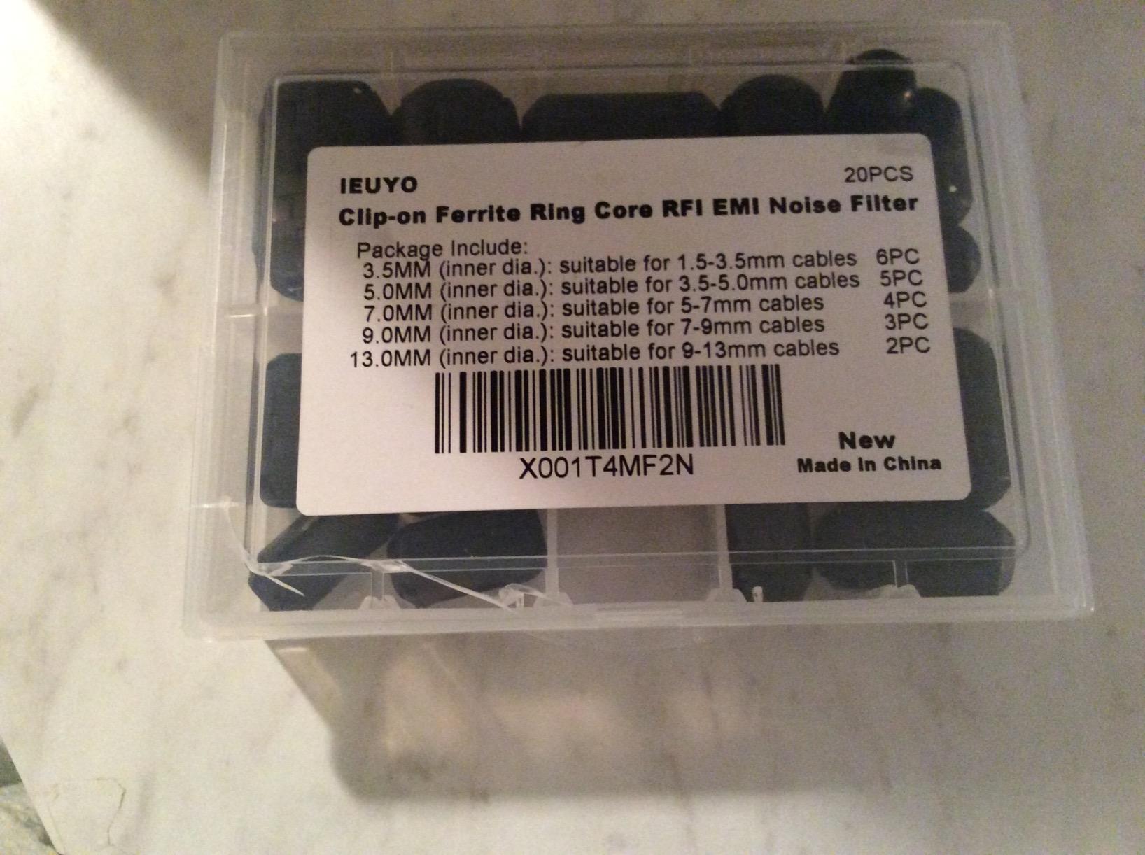 Ferrite Ring Core Kit 22Pcs, Clip-On Snap-On Ferrite Beads Choke, EMI RFI Signal Noise Filter Suppressor for HDMI USB Audio Power Cable, 5 Sizes Diameter 3mm 5mm 7mm 9mm 13mm customer photo 2