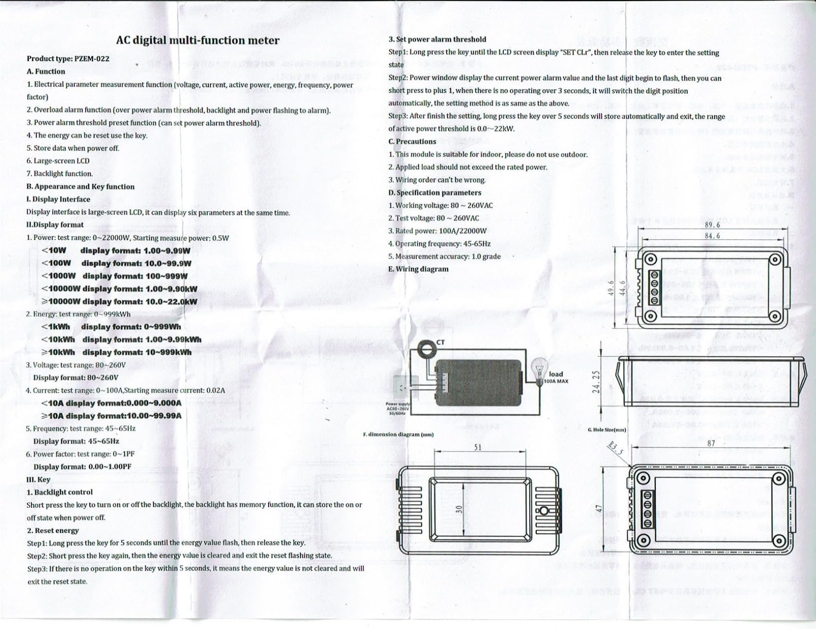 AC Current Voltage Amperage Power Energy Panel Meter LCD Digital Display Ammeter Voltmeter Multimeter with Split Core Current Transformer CT AC 80-260V 100A Multi-Function Power Monitor customer photo 1