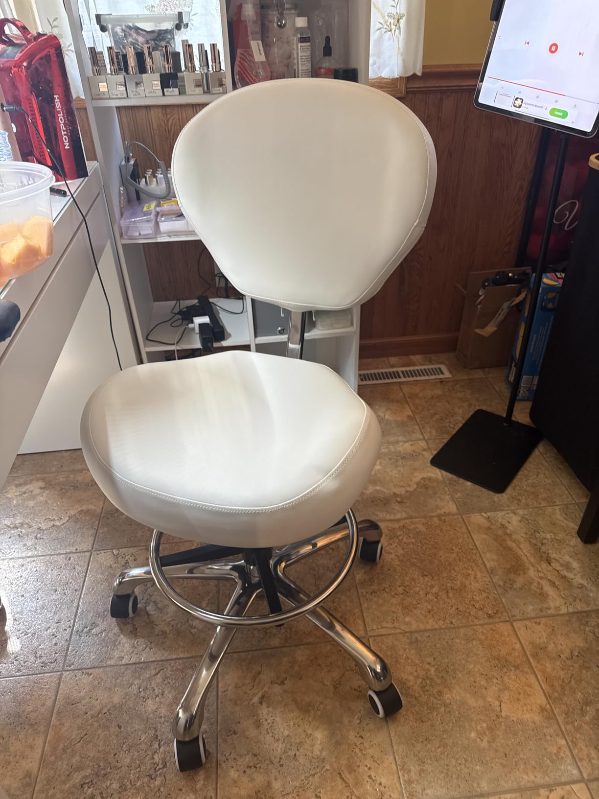 Kaleurrier Adjustable Stool Drafting Chairs: Tall Office Chair for Standing Desk with Backrest & Foot Rest - Ergonomic Drafting Stools with Rolling Wheels for Shop Studio Dental Salon Home(Black) customer photo 2