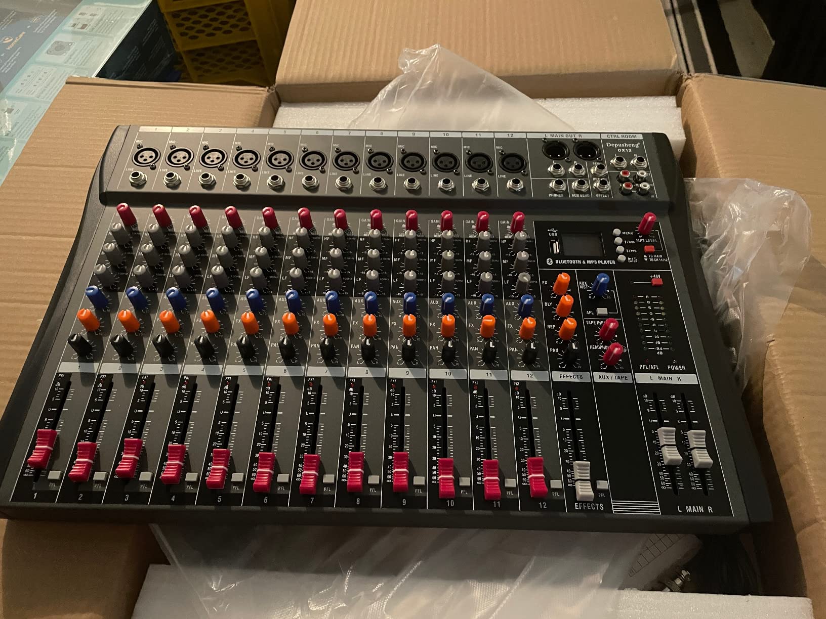 Depusheng Audio Mixer Professional 8 Channel,DX8 Sound Board DJ Mixing Console System Interface USB MP3 Input Bluetooth 48V Phantom Power,Black, USB Audio Mixer for PC,for Studio Karaoke Live Music customer photo 2