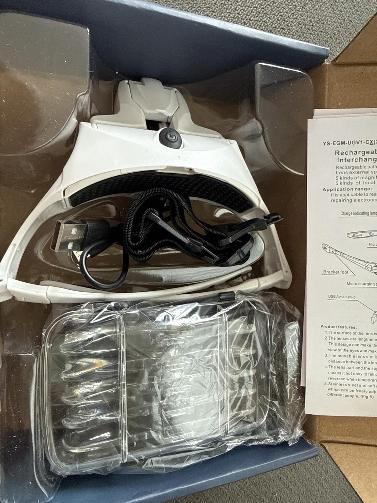 YOCTOSUN LED Head Magnifier, Rechargeable Hands Free Headband Magnifying Glasses with 2 Led, Professional Jeweler's Loupe Light Bracket and Headband are Interchangeable customer photo 1