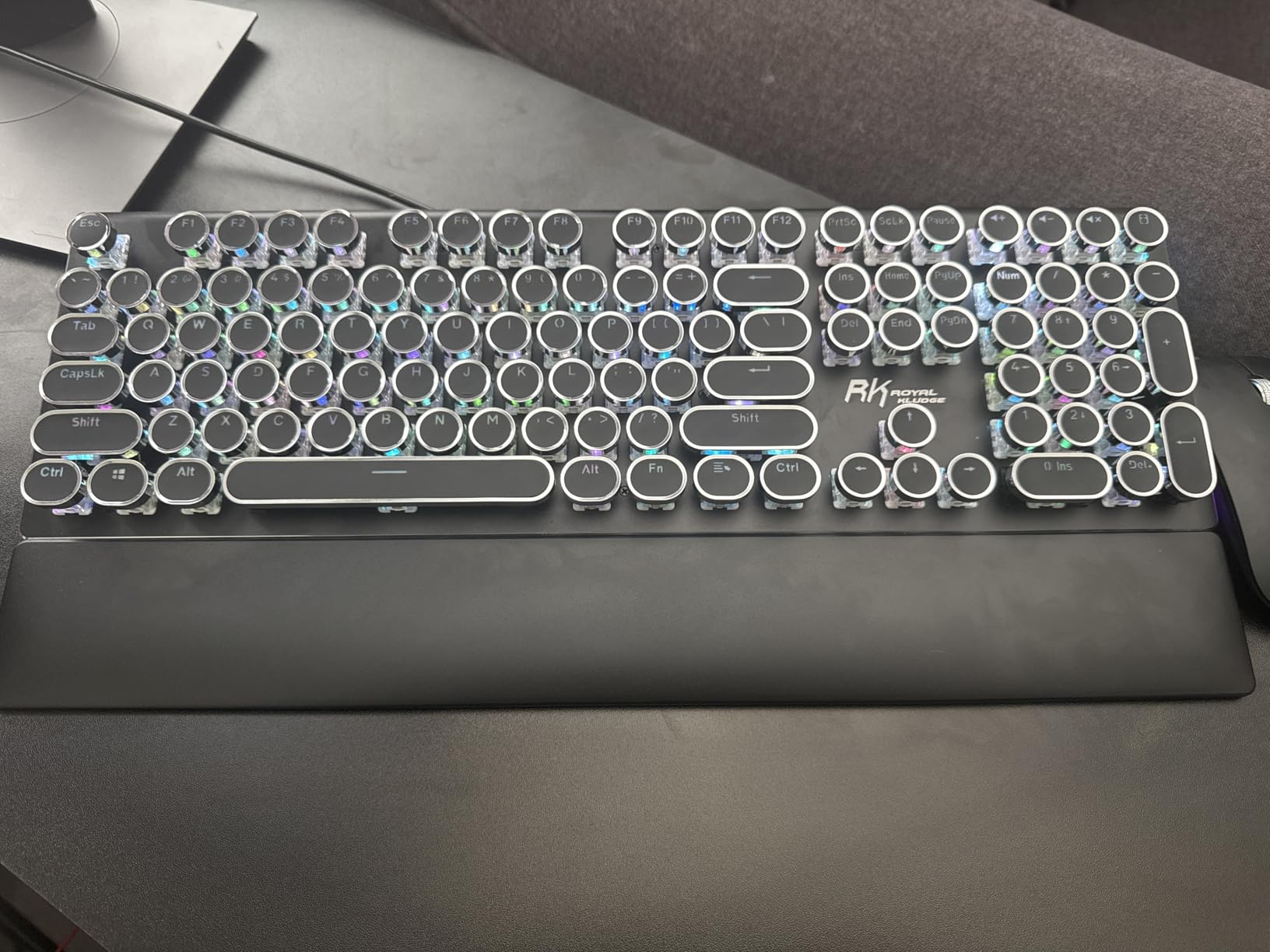 RK ROYAL KLUDGE S108 Typewriter Keyboard, Retro Mechanical Gaming Keyboard Wired 108 Keys with RGB Backlit Sidelight, Detachable Wrist Rest, Round Keycaps Blue Switches customer photo 2
