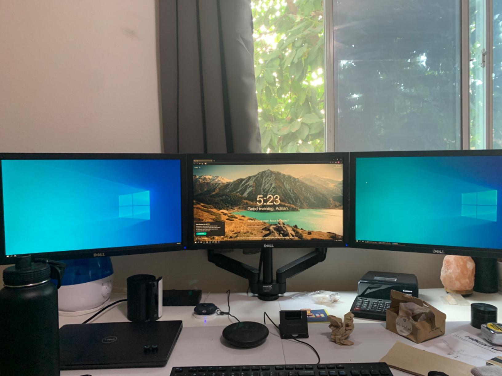 MOUNTUP Triple Monitor Stand Mount - 3 Monitors Desk Mount for Computer Screens Up to 27 inch, Triple Monitor Arm, Heavy Duty Monitors Stand customer photo 2