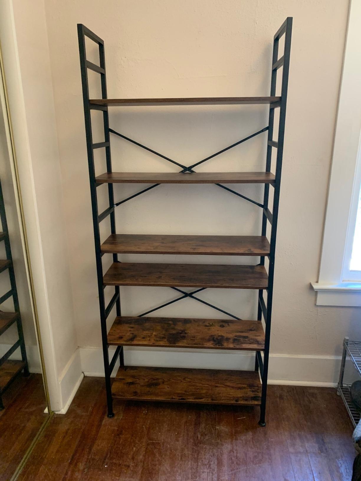 6-Tier Adjustable Tall Bookcase, Rustic Wood and Metal Standing Bookshelf, Industrial Vintage Book Shelf Unit, Open Back Modern Office Bookcases customer photo 2