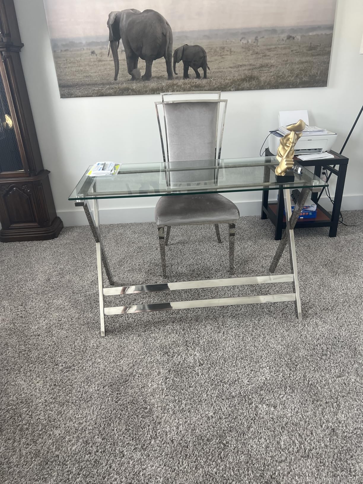 Tempered Glass Computer Desk Modern Student Writing Study Desk, Small Computer Desk, Home Office Desk customer photo 2