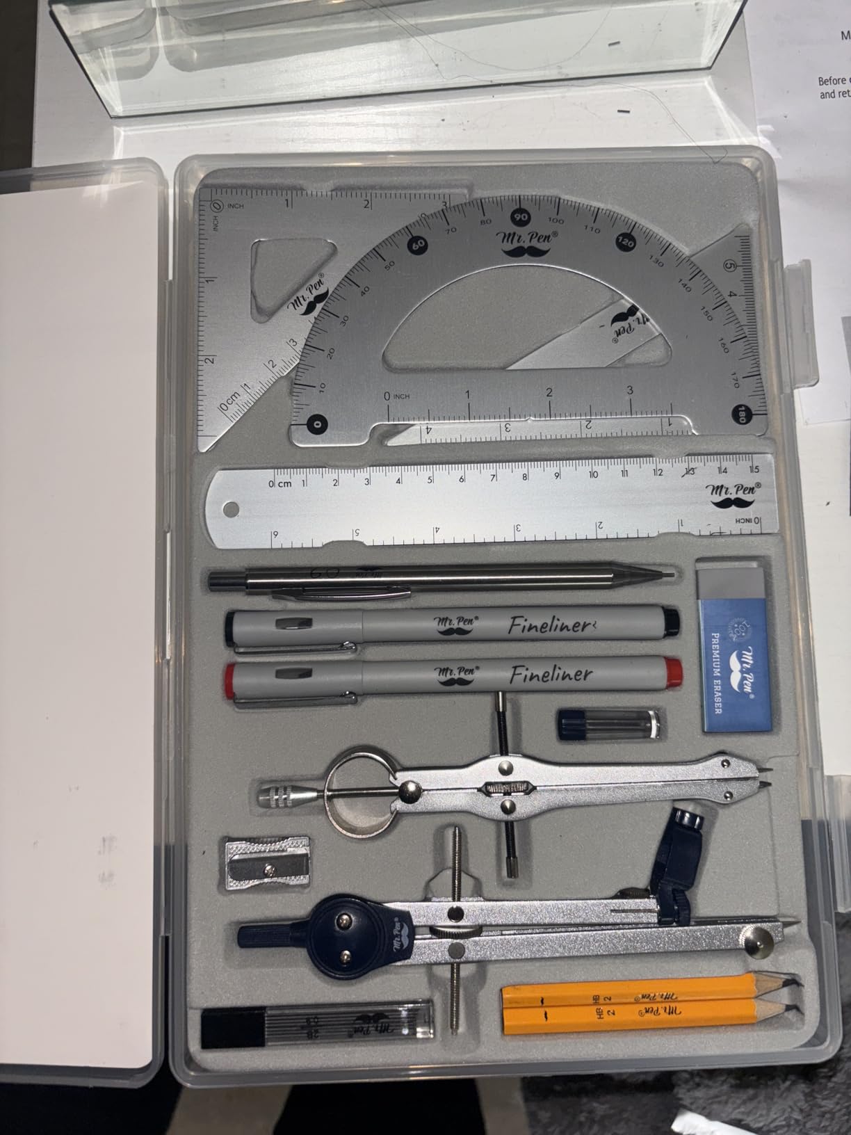 Mr. Pen- Professional Geometry Set, 15 pcs, Drafting Tools with Protractor, Compass, Metal Ruler, Triangles, Pens & Pencils customer photo 2