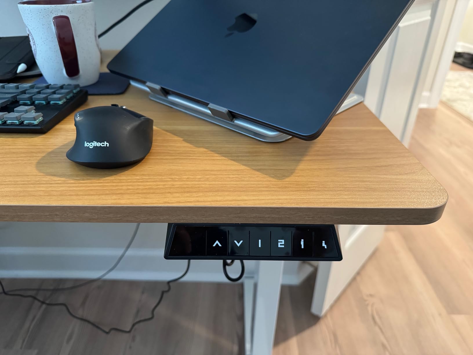 FLEXISPOT EN1 One-Piece Standing Desk, Electric Adjustable with 4 Memory Presets, 176 LBS Capacity, Stable & Quiet, Seamless Desktop for Home Office & Dual Monitors, 55x28 Maple customer photo 2