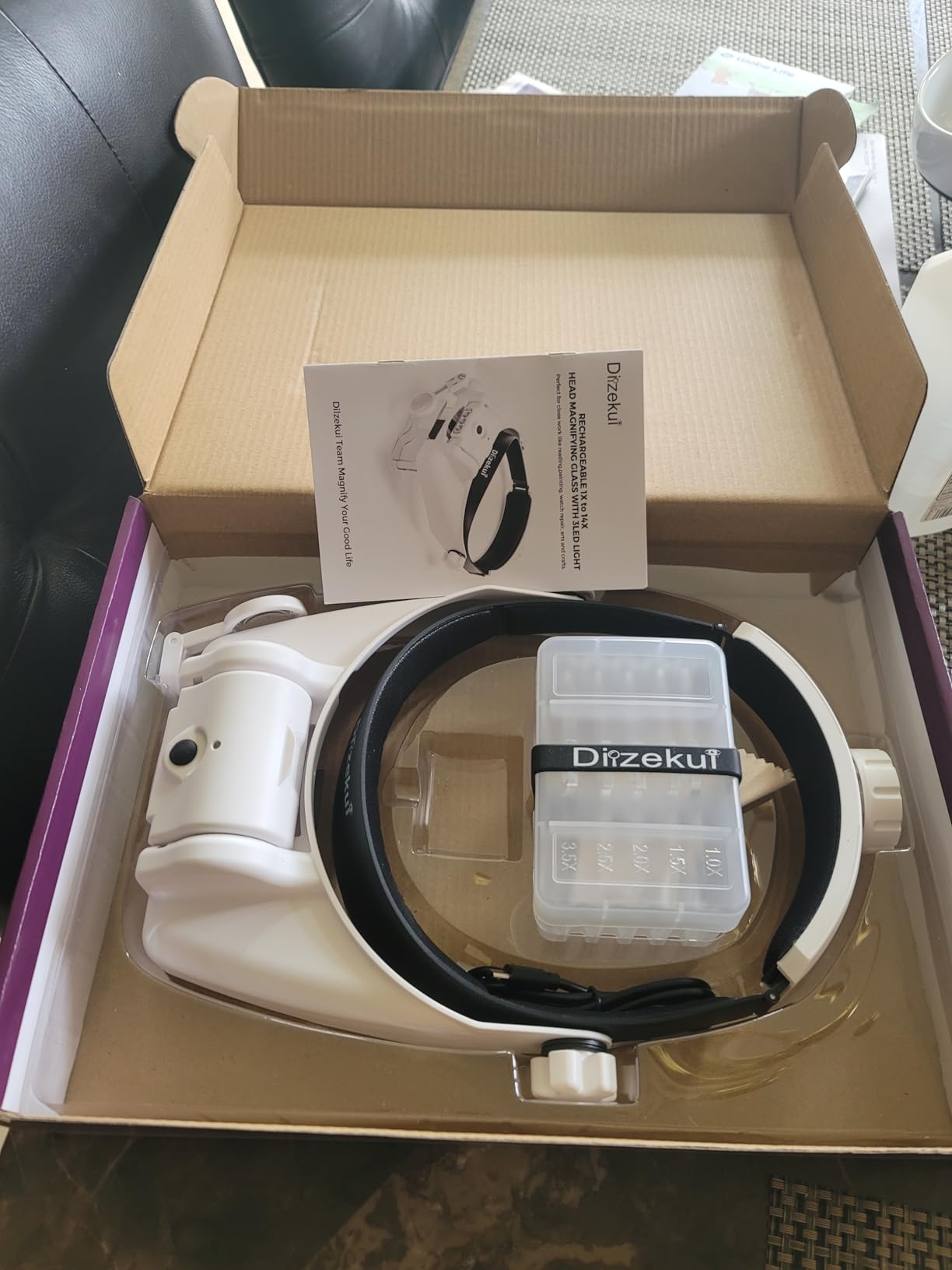 Headband Magnifying Glass with Light, Rechargeable Head Magnifying Glasses 1X to 14X, Magnifier Headset with 6 Detachable Lens, Hands Free Head Mount Magnifier for Close Work Jewelry Crafts customer photo 2