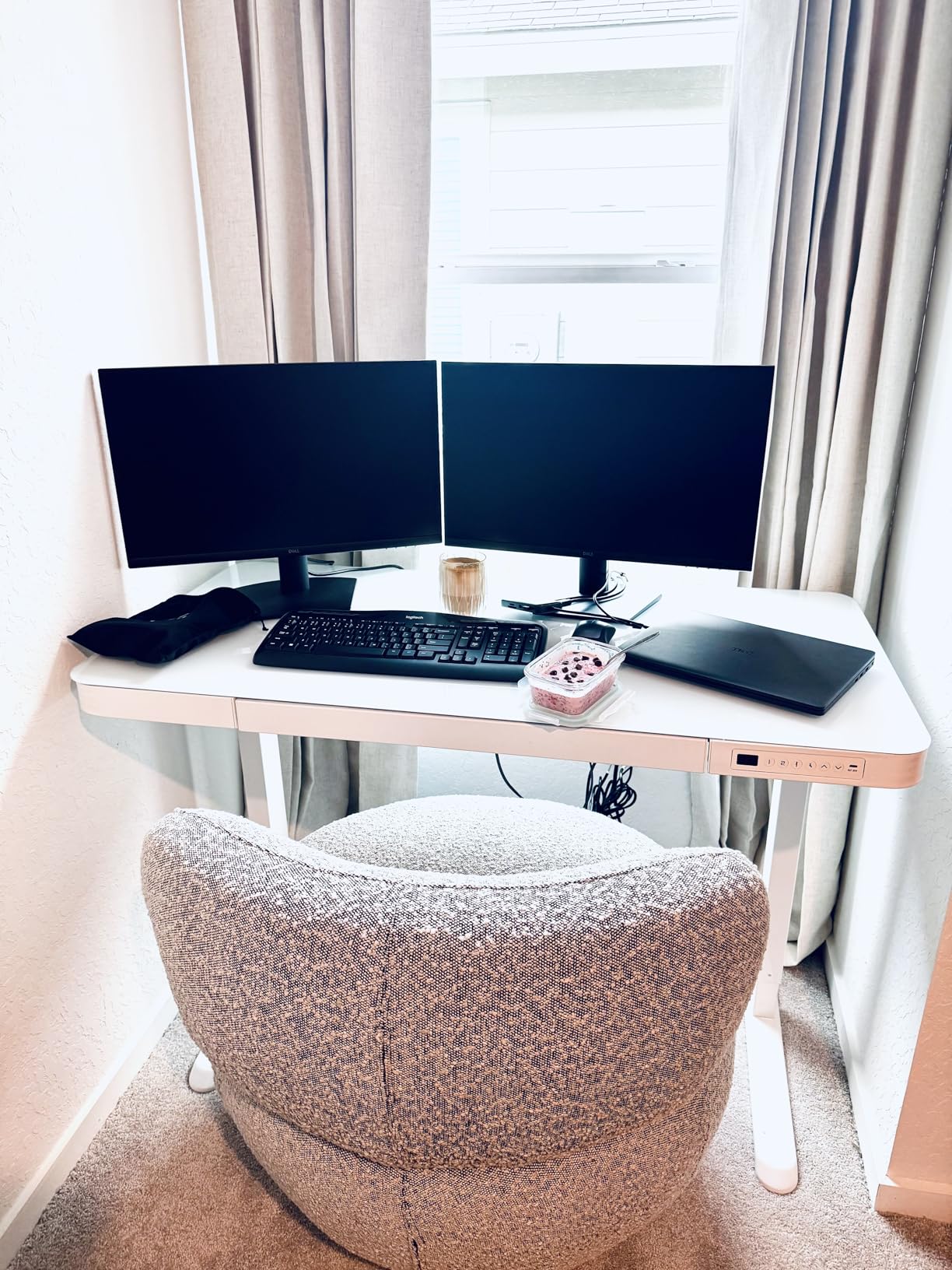FLEXISPOT Comhar Electric Pure Glass Standing Desk with Drawer Desktop & USB Charge Ports, 48