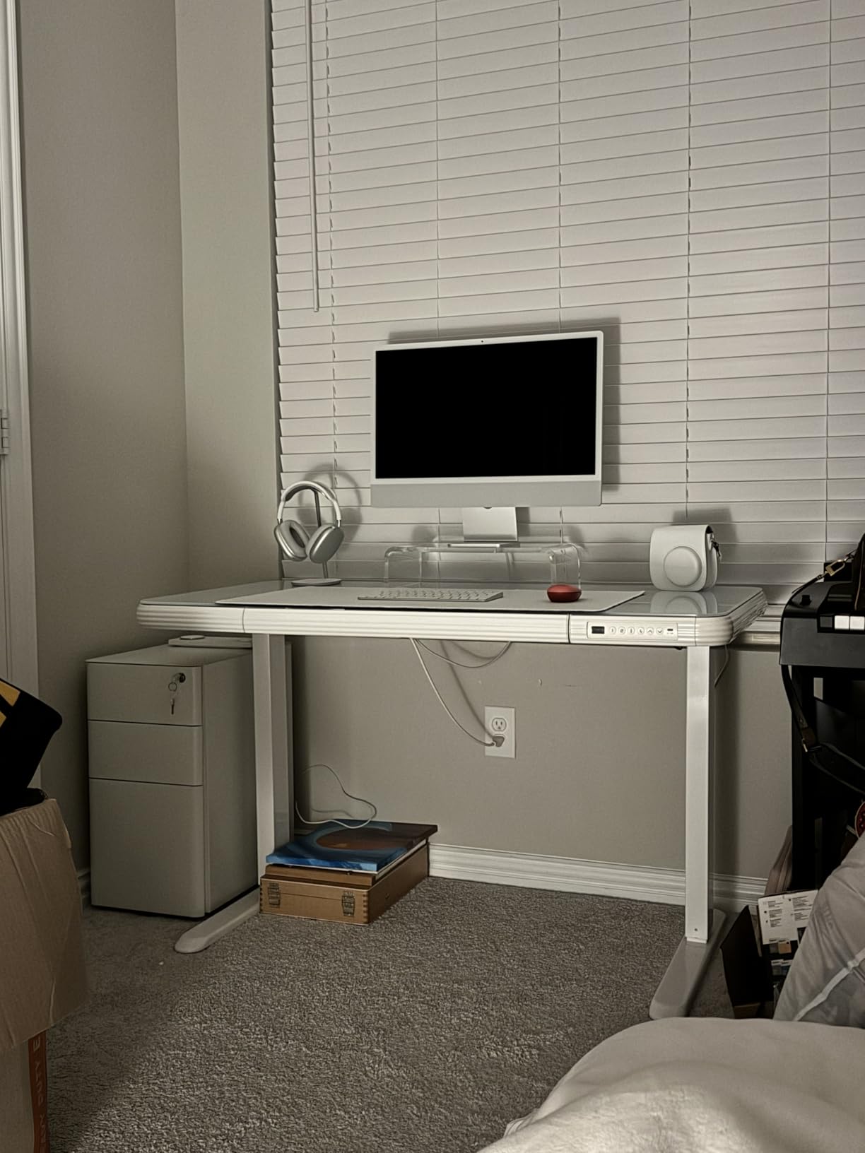 FLEXISPOT Comhar Electric Pure Glass Standing Desk with Drawer Desktop & USB Charge Ports, 48
