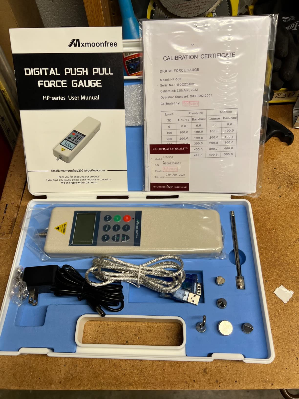 500N Digital Force Gauge Push Pull Gauge with USB Output 500N/110Lbf/50Kgf Force Meter with Auto Power-Off, Auto Backlit LCD for Lab Tension and Compression Destructive Tests HP-500N customer photo 1