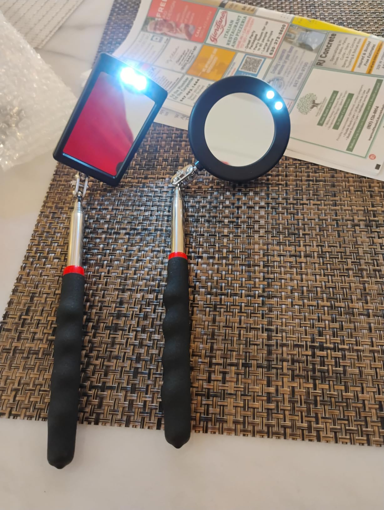 Tatuo 2 Pieces LED Mirror Inspection Telescoping Round Square Mirror Inspection Tool for Check The Condition of Vehicle, Observe The Eyelashes, Mouth and Other Small Parts customer photo 2