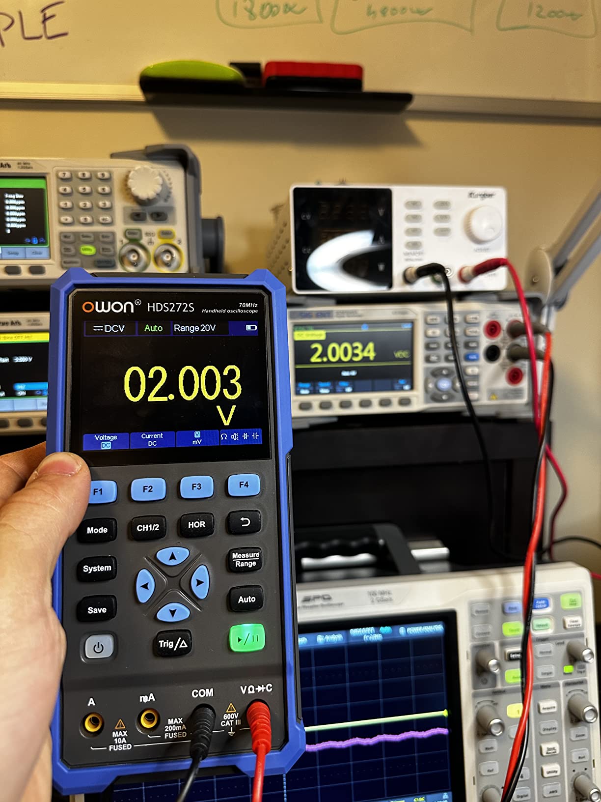 HDS272S Oscilloscope, Handheld Oscilloscope Multiumeter 70MHz Bandwidth 3 in 1 Portable Waveform Generator with 3.5