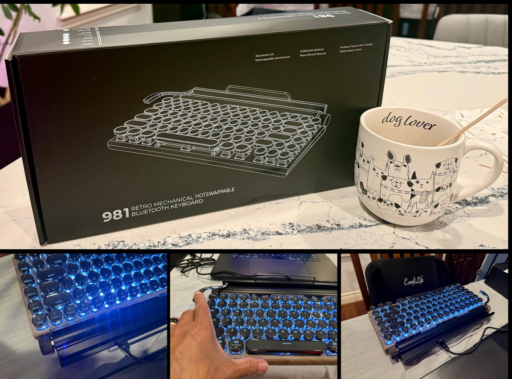 Adventurers Typewriter-Style Retro Mechanical Keyboard LED Backlight 83 Keys Bluetooth 5.0 Blue Axis Wood Color Panel Compatible with iOS/Android/Windows/Vista/Linux/Mac Office/Gaming customer photo 2