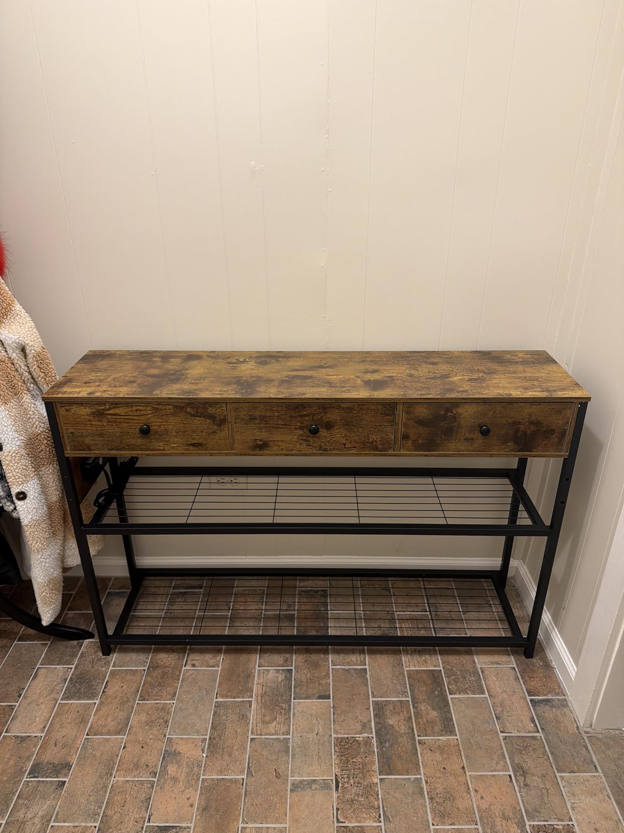 Ecoprsio 47'' Entryway Table with Outlets and USB Ports, Console Table with 3 Drawers, Sofa Table Narrow Long with Storage Shelves for Living Room, Couch, Hallway, Foyer, Kitchen Counter, Rustic Brown customer photo 2