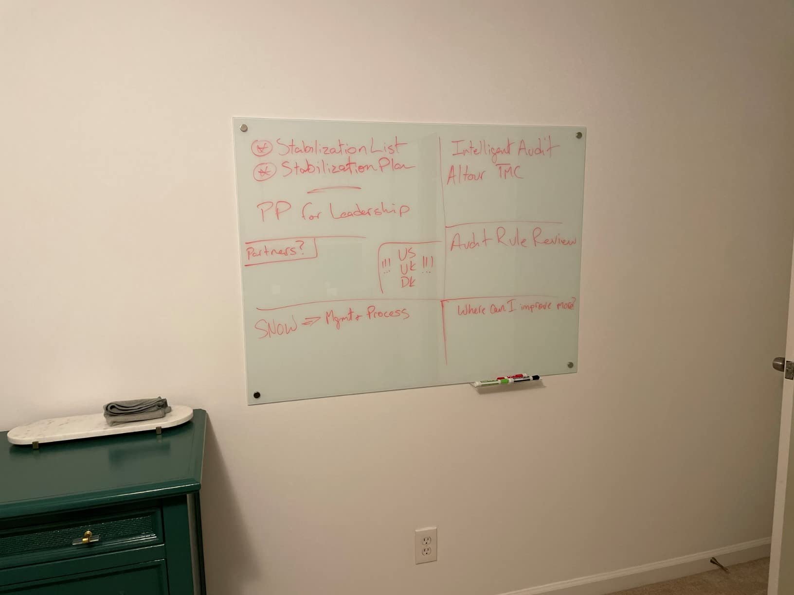 SCRIBBLEDO Glass Whiteboard 46 x 34 inch (4' x 3') Glass Dry Erase Board for Wall Frameless Large Office Wall Mount Frosted White Board for Work Home and School with Tray Included customer photo 1