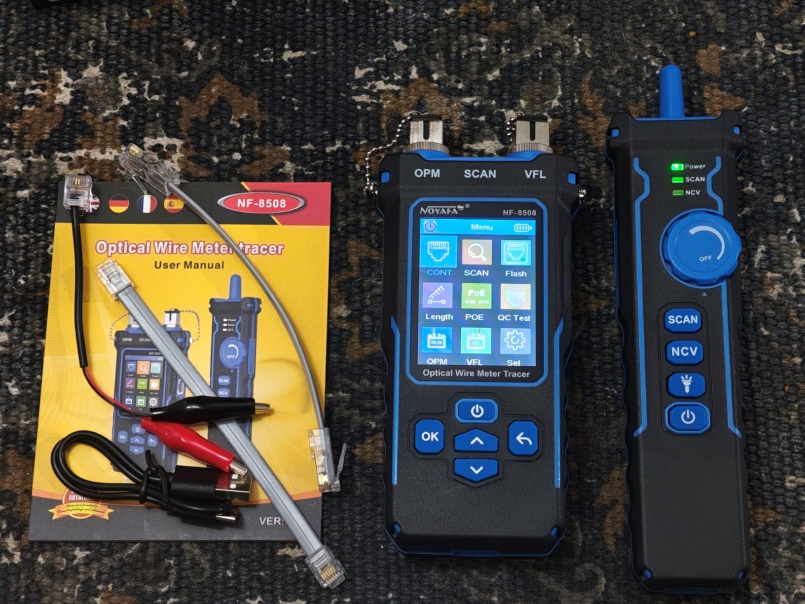 NOYAFA NF-8508 Network Cable Tester with Optical Power Meter, CAT5 CAT6 Cable Toner Ethernet Cable Tester, RJ45 Network Tester, VFL PoE QC Test Wire Tracer Port Flashing 200M Length Test customer photo 1