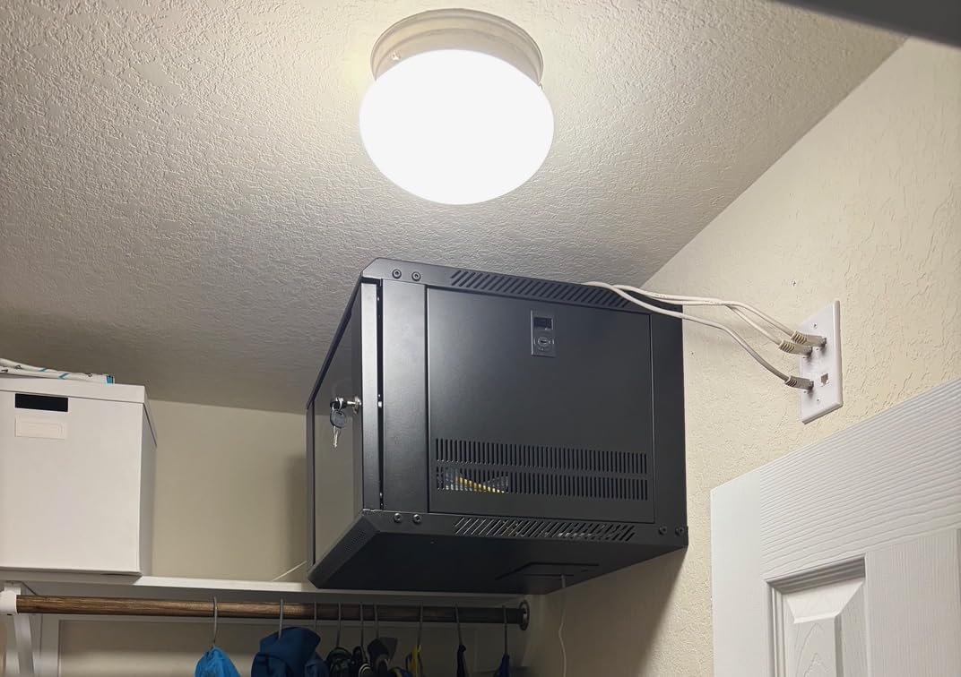 Tecmojo 6U Wall Mount Server Cabinet IT Network Rack Enclosure Lockable Door and Side Panels Black, Cooling Fan, Standard Glass Door, 450mm Depth, for 19