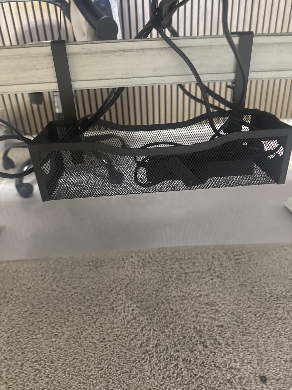Under Desk Cable Management Tray No Drill, Metal Mesh Cable Management Under Desk with Clamp Mount, 2 Hole Cable Tray with Wire Management and Cord Organizer for Home Office Standing Desk customer photo 2