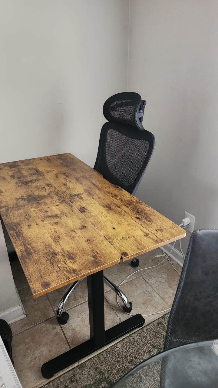 Claiks Electric Standing Desk, Adjustable Height Stand up Desk, 24x48 Inches Sit Stand Home Office Desk with Splice Board, Black Frame/Rustic Brown Top customer photo 1