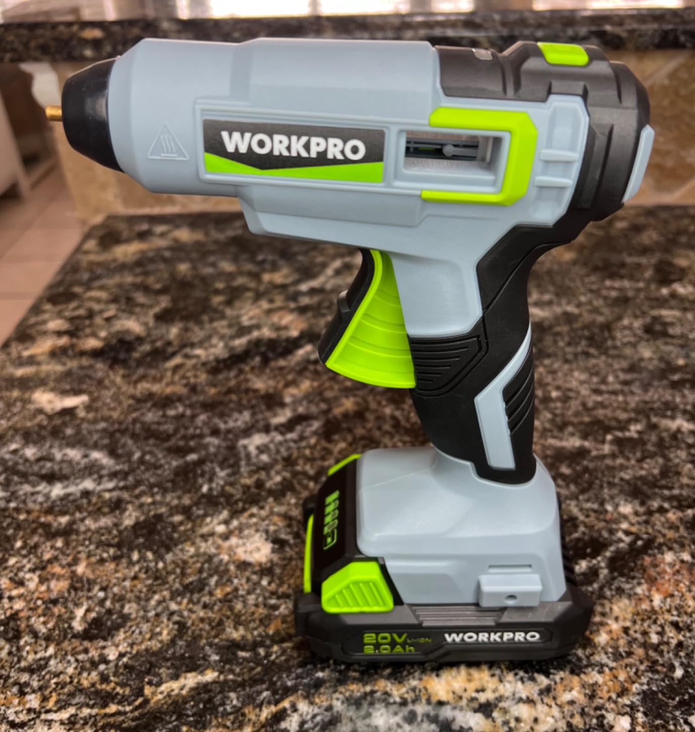 WORKPRO 20V Cordless Hot Melt Glue Gun Kit, 2.0 Ah Li-ion Battery Powered Rechargeable Full Size Hot Glue Gun, 45S Fast Preheating, Heavy Duty Wireless Glue Gun with 12 Pcs Glue Sticks for DIY & Craft customer photo 1