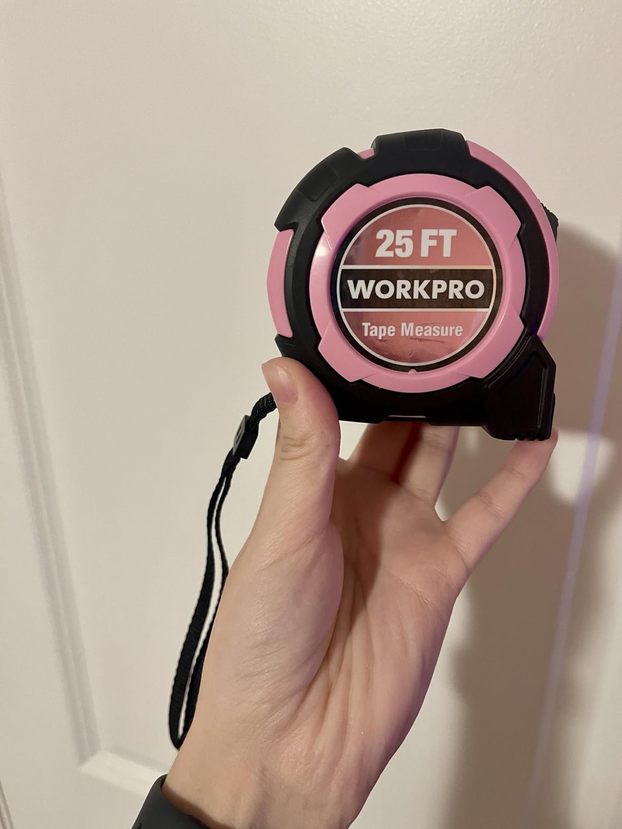WORKPRO 25FT Pink Tape Measure, 1/8 Fractions Easy Read Measuring Tape, Retractable Nylon Coating Measurement Accuracy 1/32, Magnetic Hook, Belt Clip, Rubber Protective Casing - Pink Ribbon customer photo 1