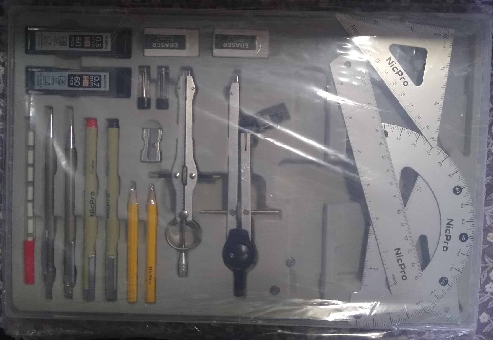 Nicpro 20PCS Professional Geometry Set with Case, Drafting Tools with Protractor and Compass, Metal Rulers, Triangles, Pens, Pencils customer photo 1