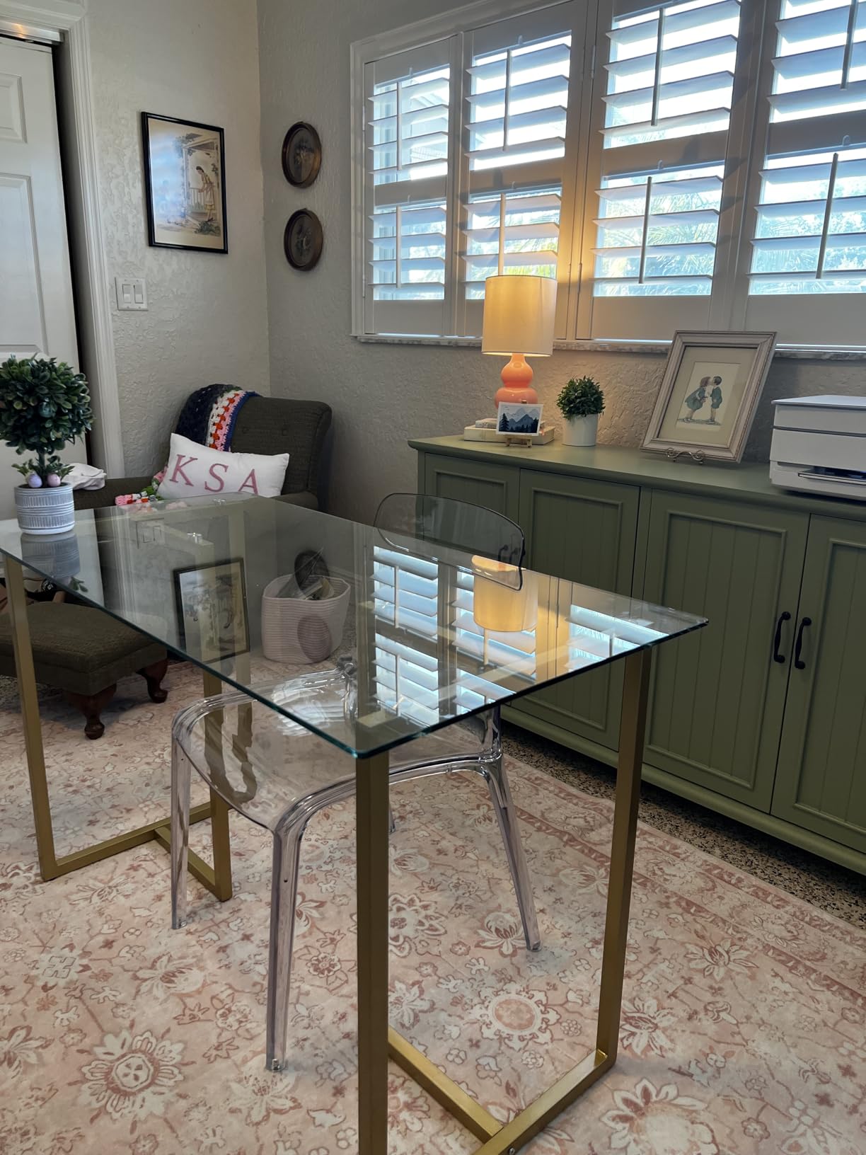Martha Stewart Eli Home Office Desk with Glass Top and Steel Frame, Polished Brass customer photo 1