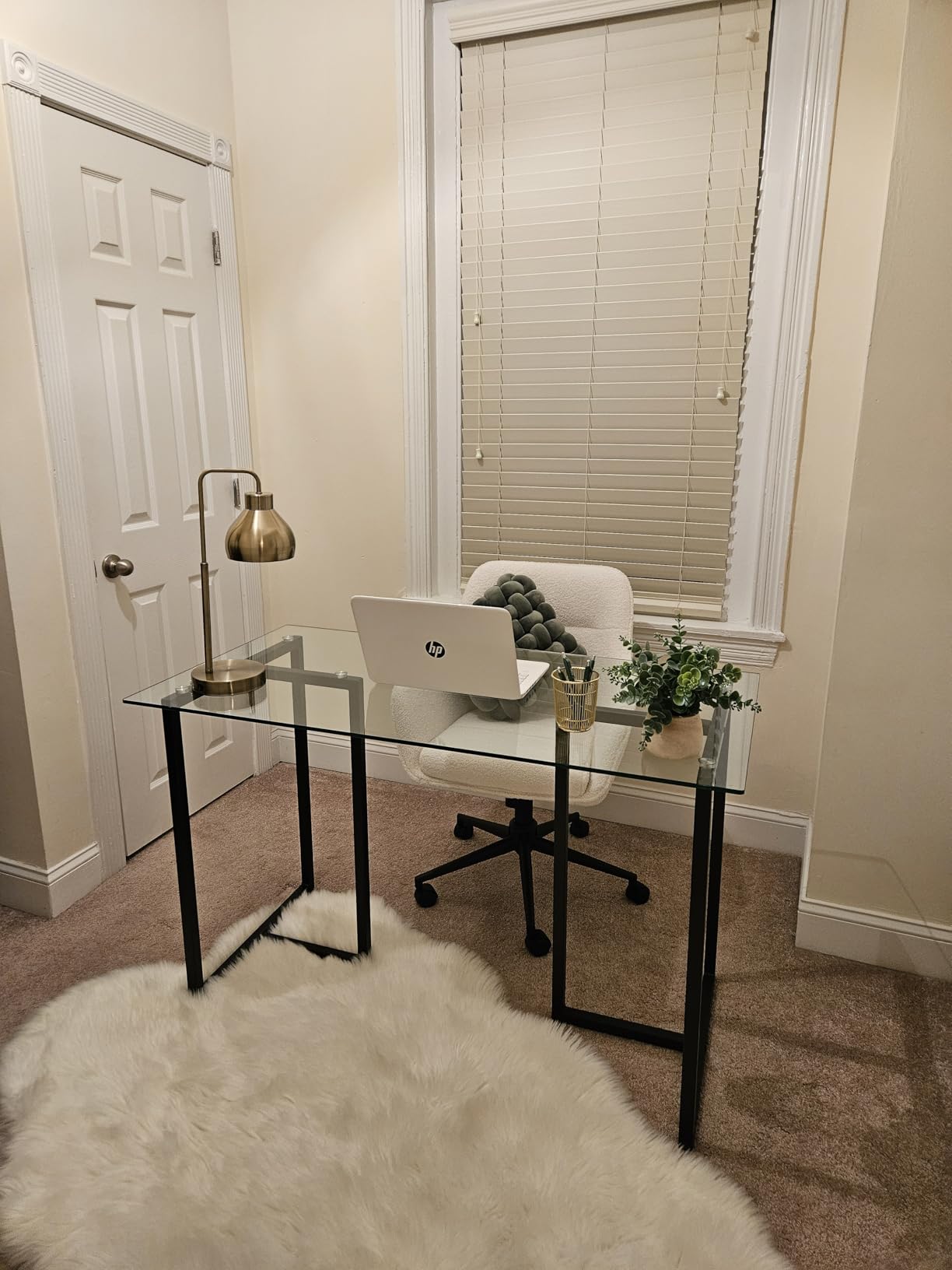 Martha Stewart Eli Home Office Desk with Glass Top and Steel Frame, Polished Brass customer photo 2