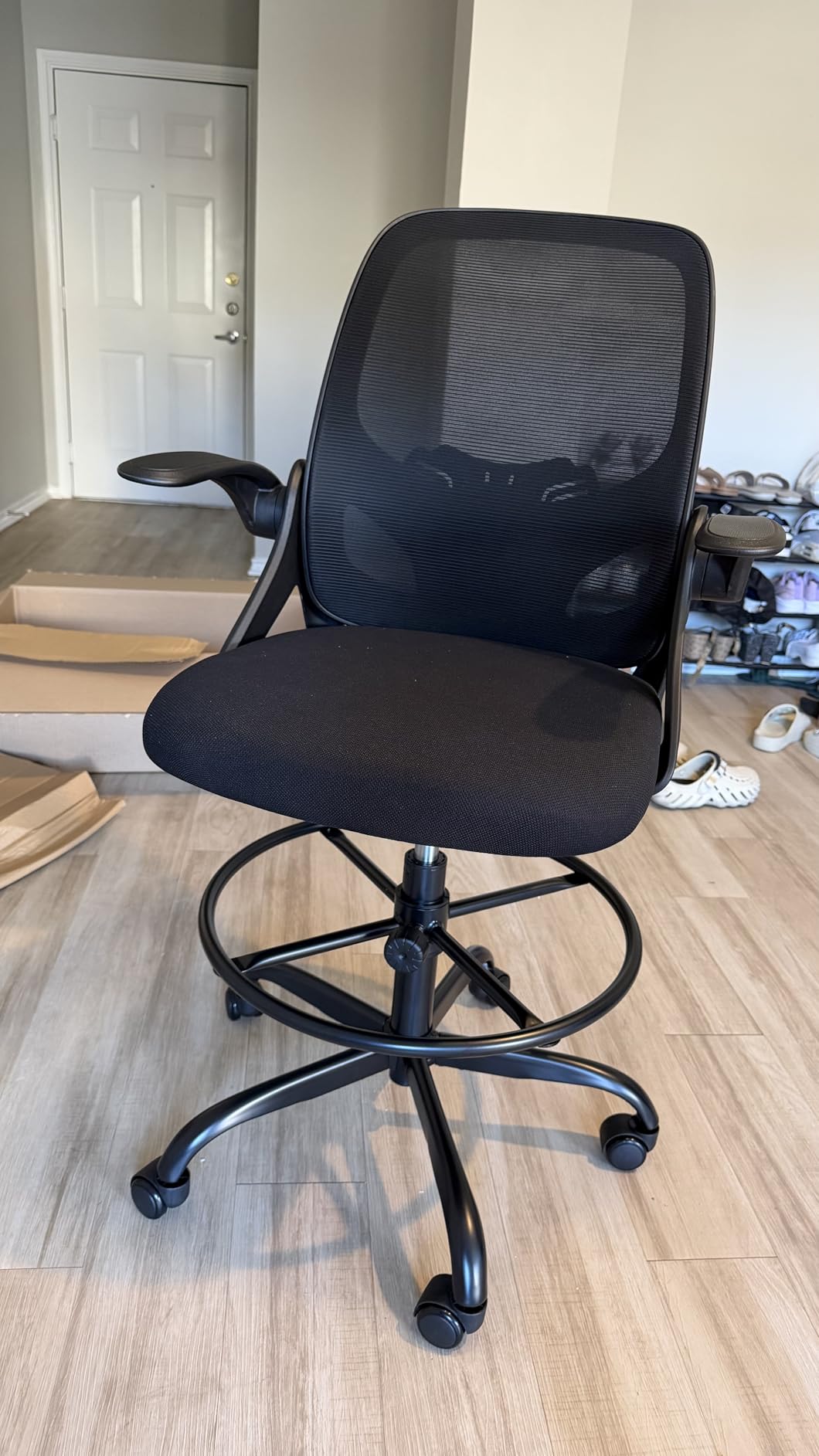 Kensaker Drafting Chair Tall Office Chair, Ergonomic Standing Desk Chair with Adjustable Foot Ring and Flip-up Armrests, Mesh Computer Chair for Art Studio, 300 LBS, Black customer photo 1