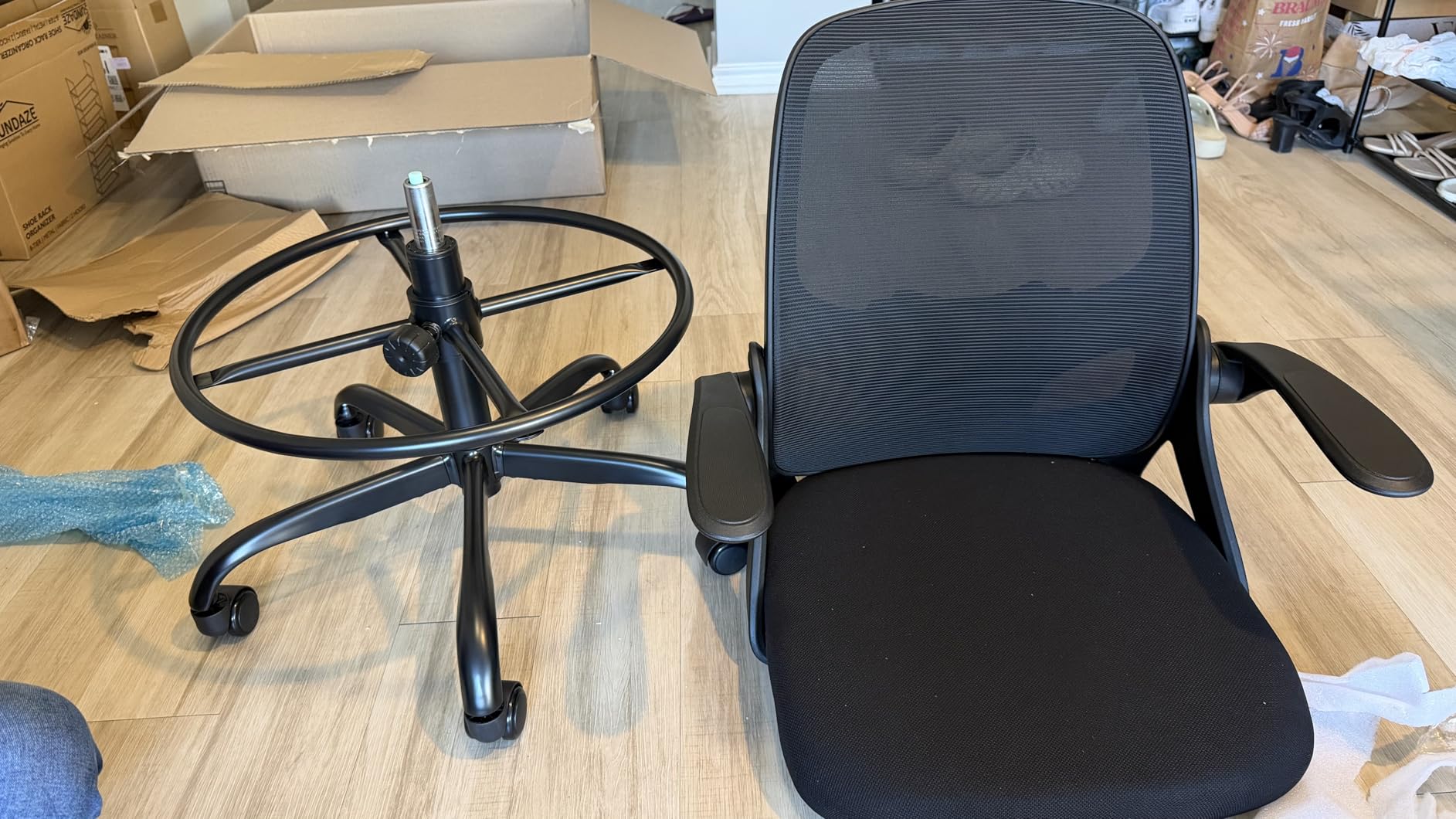 Kensaker Drafting Chair Tall Office Chair, Ergonomic Standing Desk Chair with Adjustable Foot Ring and Flip-up Armrests, Mesh Computer Chair for Art Studio, 300 LBS, Black customer photo 2