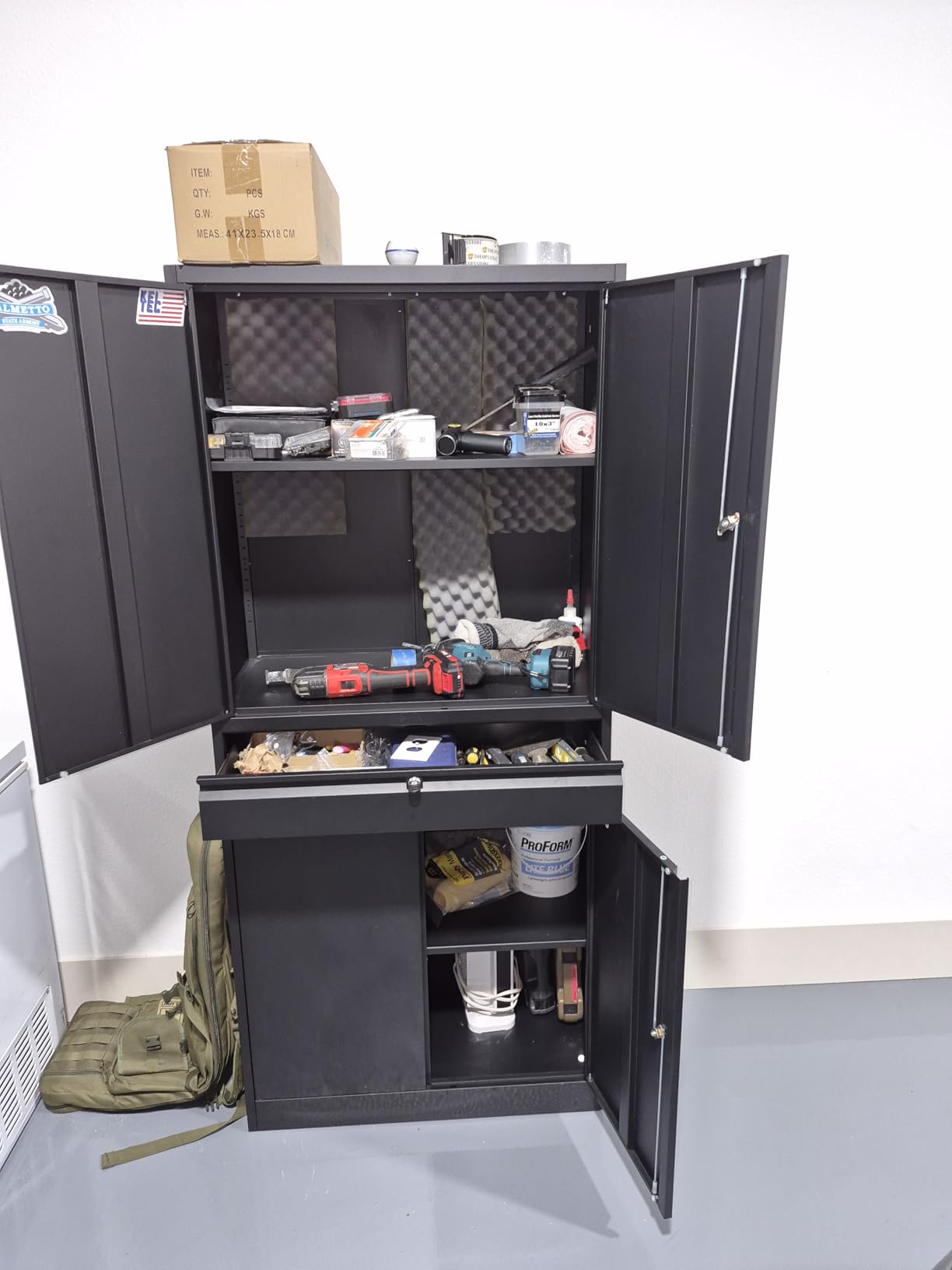 Letaya Metal Garage Storage Cabinet with Drawer,4 Door Tool Cabinet with Lock-2 Adjustable Shelves for Garage Home Office Utility Room (Black) customer photo 2