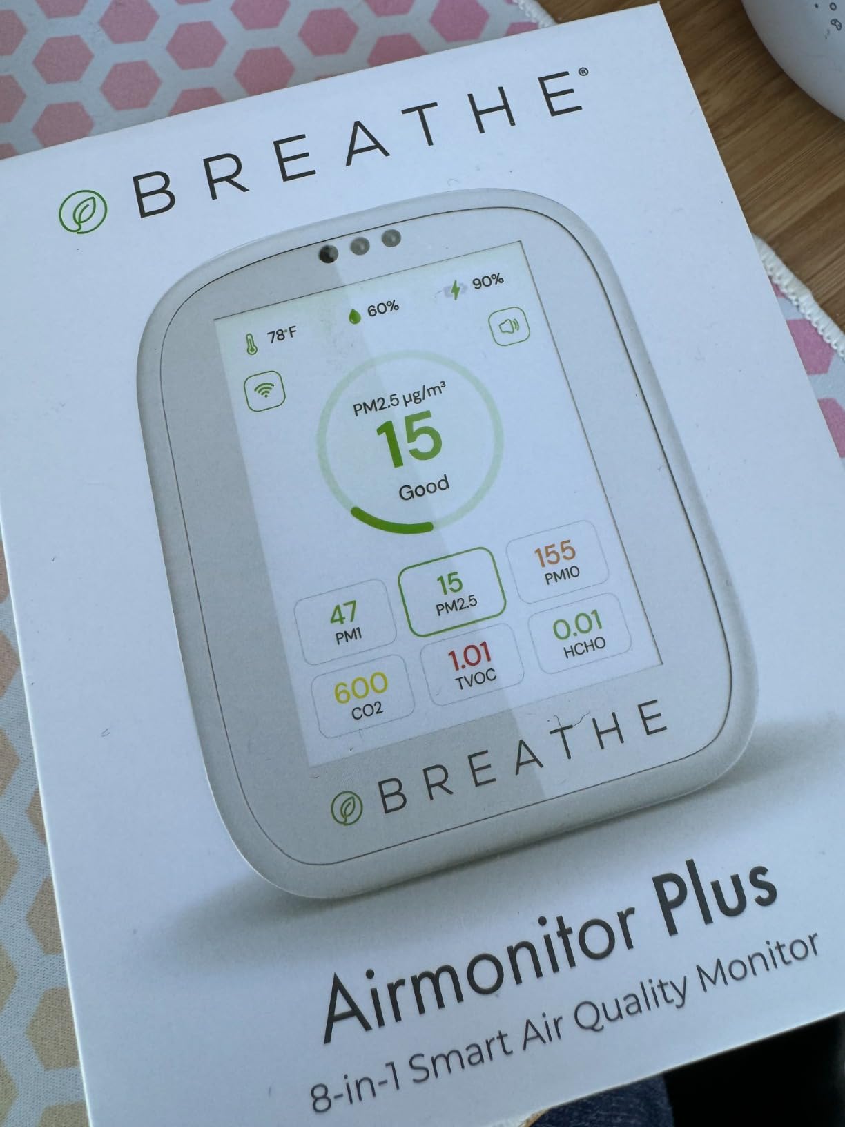 BREATHE Airmonitor Plus Indoor Air Quality Monitor - Smart CO2, PM1 PM2.5 PM10, VOC & Formaldehyde Sensor | Professional-Grade Air Monitor with App customer photo 2