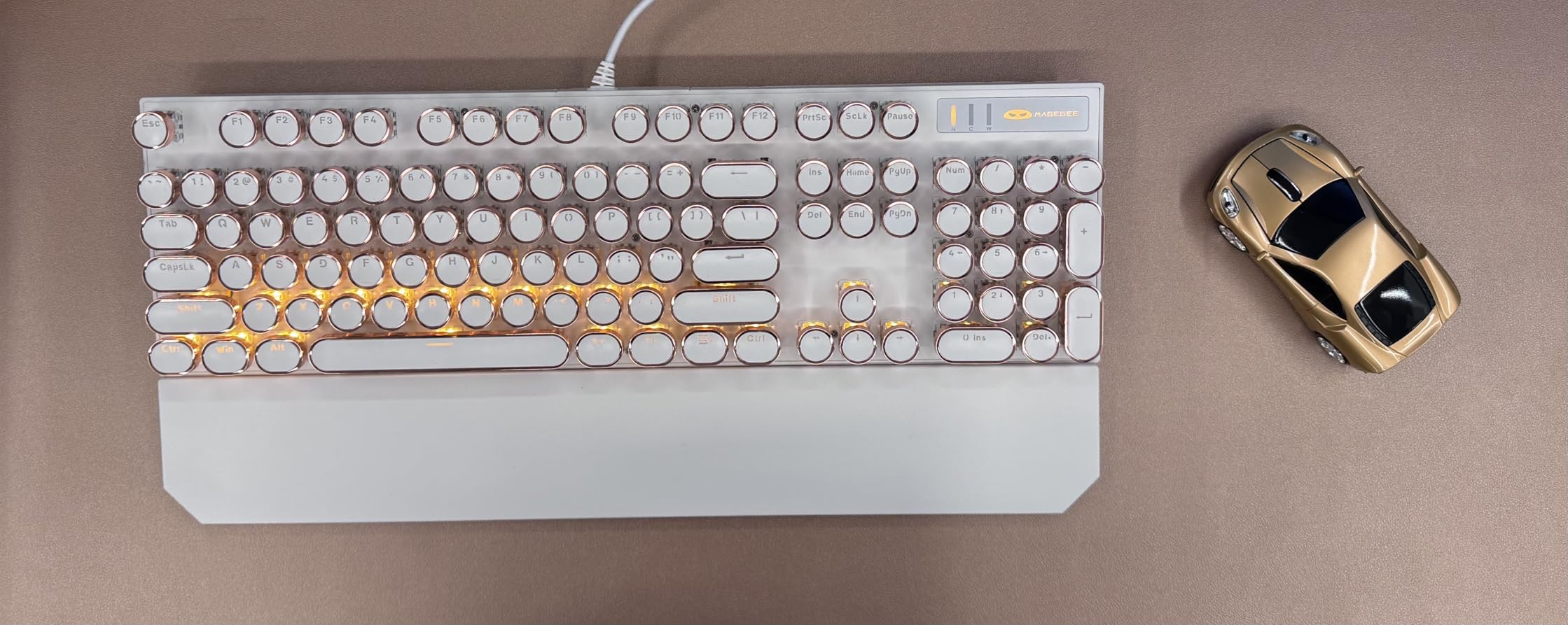 Camiysn Typewriter Style Mechanical Keyboard, Retro Punk Gaming Keyboard with Gold LED Backlit, 104 Keys Full Size Keyboards, Unique Round Keycaps for Windows/Mac/PC customer photo 2