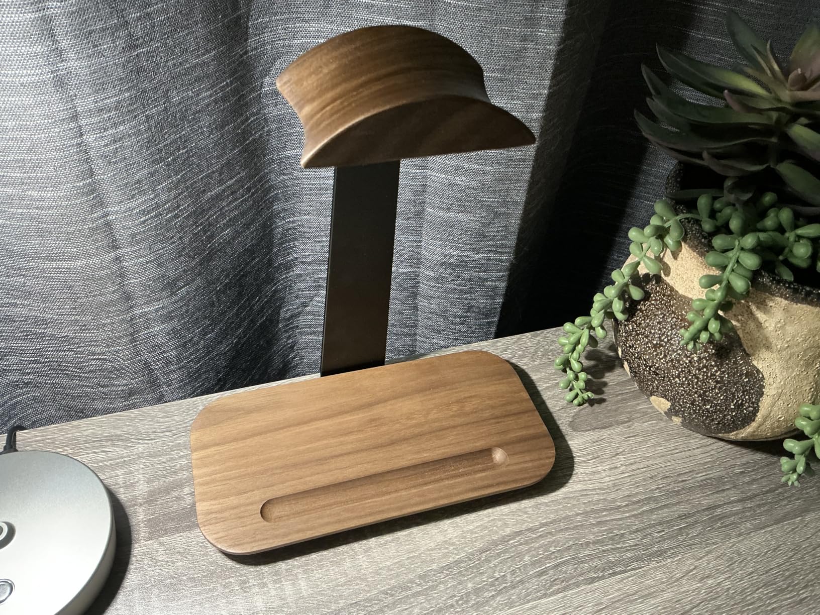 UPERGO Walnut Headphone Stand, Wood Headset Stand for Desk, Universal Headphone Holder with Storage Base for Gaming, Airpod max, Bose, Razer customer photo 2