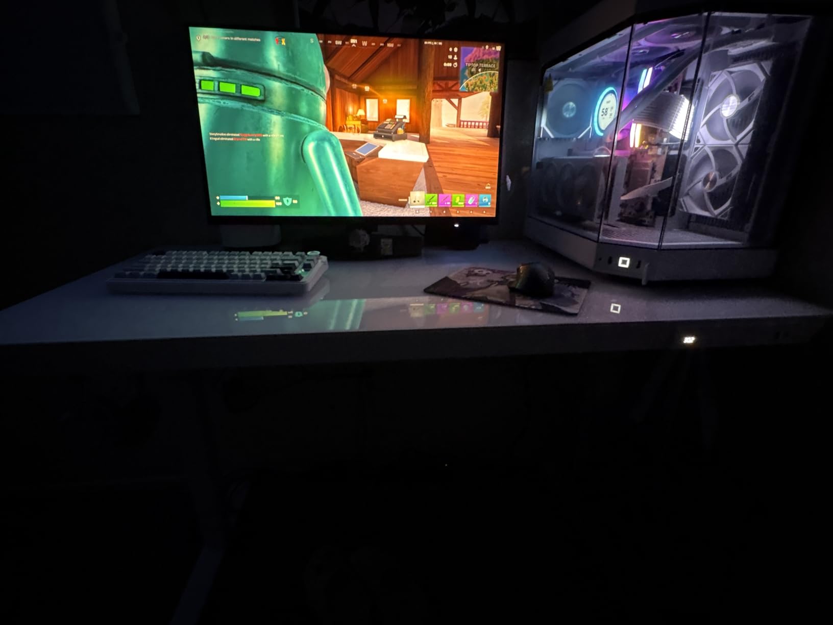 Claiks Glass Standing Desk with Drawers, 55 Inch Adjustable Stand Up Desk, Quick Install Home Office Computer Desk with USB Ports, White customer photo 2