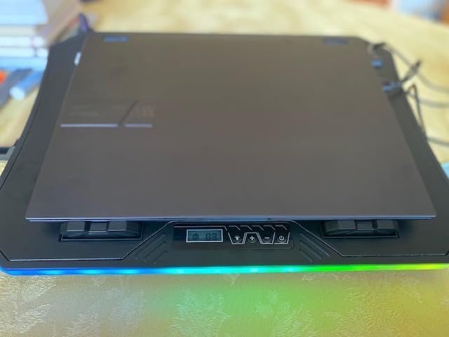 KeiBn Laptop Cooling Pad, Gaming Laptop Fan Cooling Pad with 15 Quiet Fans, RGB Laptop Cooler for 10-17.3 Inch, 4 Height Stands, 2 USB Ports - Blue customer photo 1