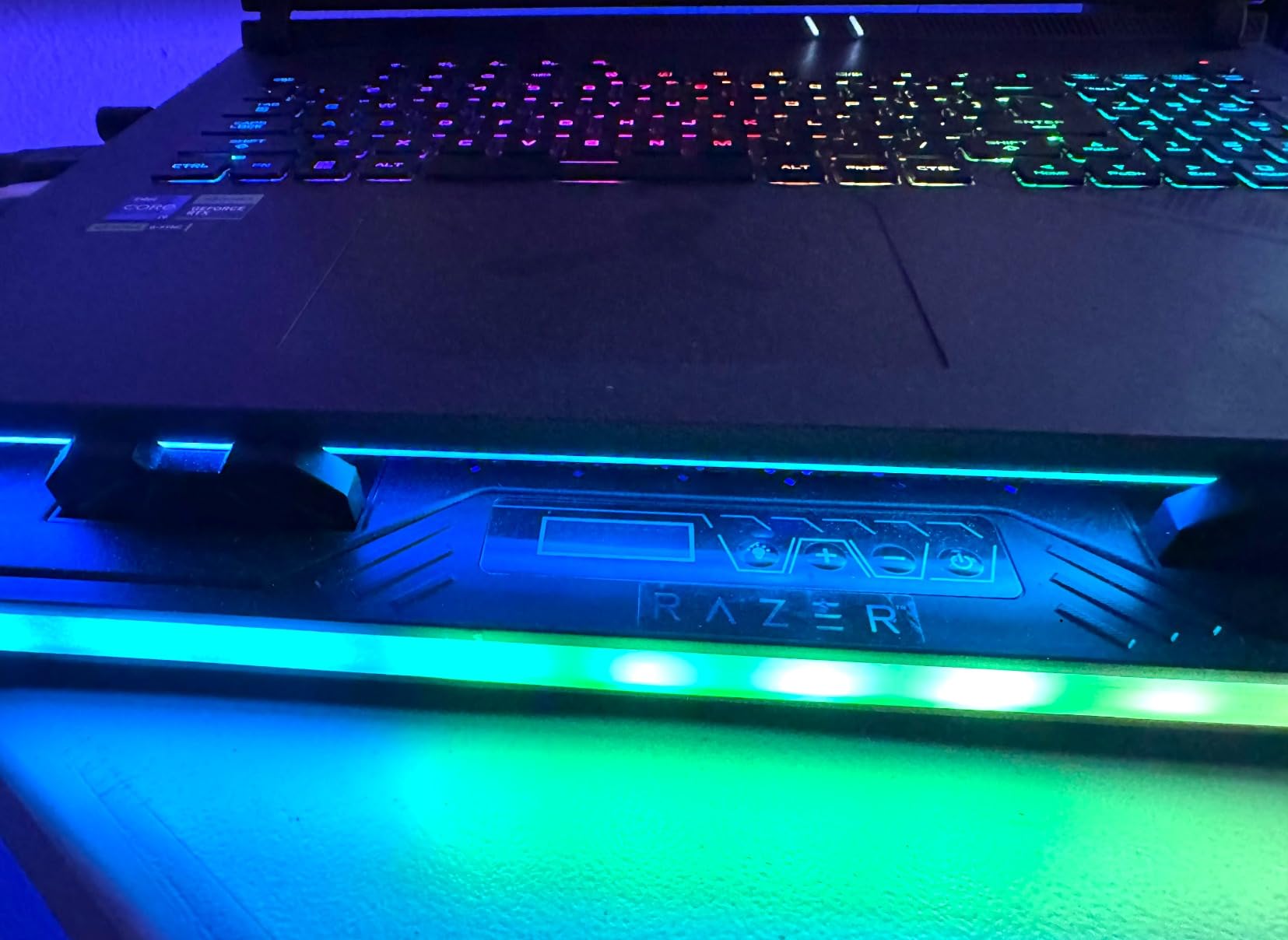 KeiBn Laptop Cooling Pad, Gaming Laptop Fan Cooling Pad with 15 Quiet Fans, RGB Laptop Cooler for 10-17.3 Inch, 4 Height Stands, 2 USB Ports - Blue customer photo 2
