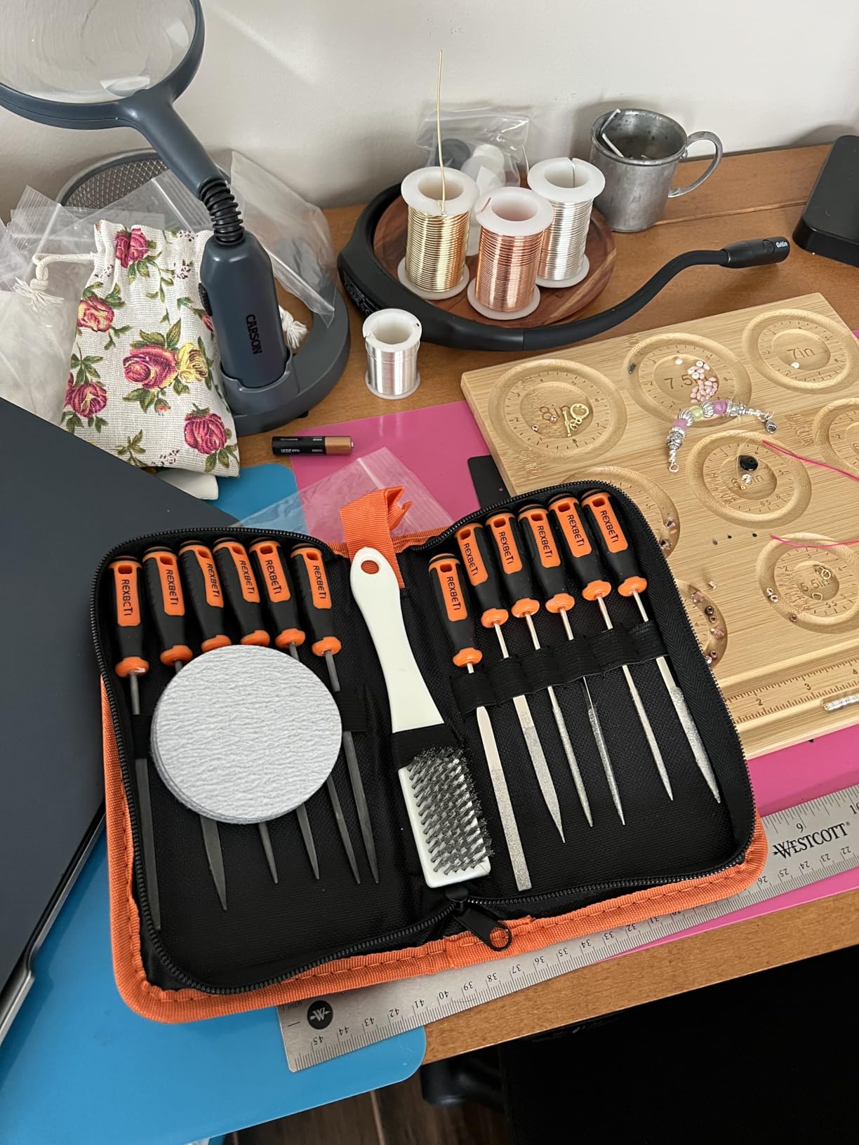 REXBETI 19Pcs Metal Needle File Set, Small Diamond Files, 12Pcs Jewlers Files and Steel Files for Precision Metal and Woodworking with 6Pcs Sandpaper, Metal Brush and Carry Case customer photo 2