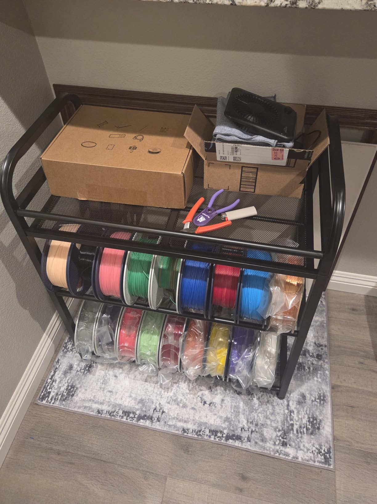 3D Printer Filament Storage Rack- Rolling Filament Spool Holders Racks with Wheels, Heavy Duty Metal Shelf for PLA/ABS/TPU/Nylon, Filaments Organzied for 3D Printing Studio, Office Workshop customer photo 2