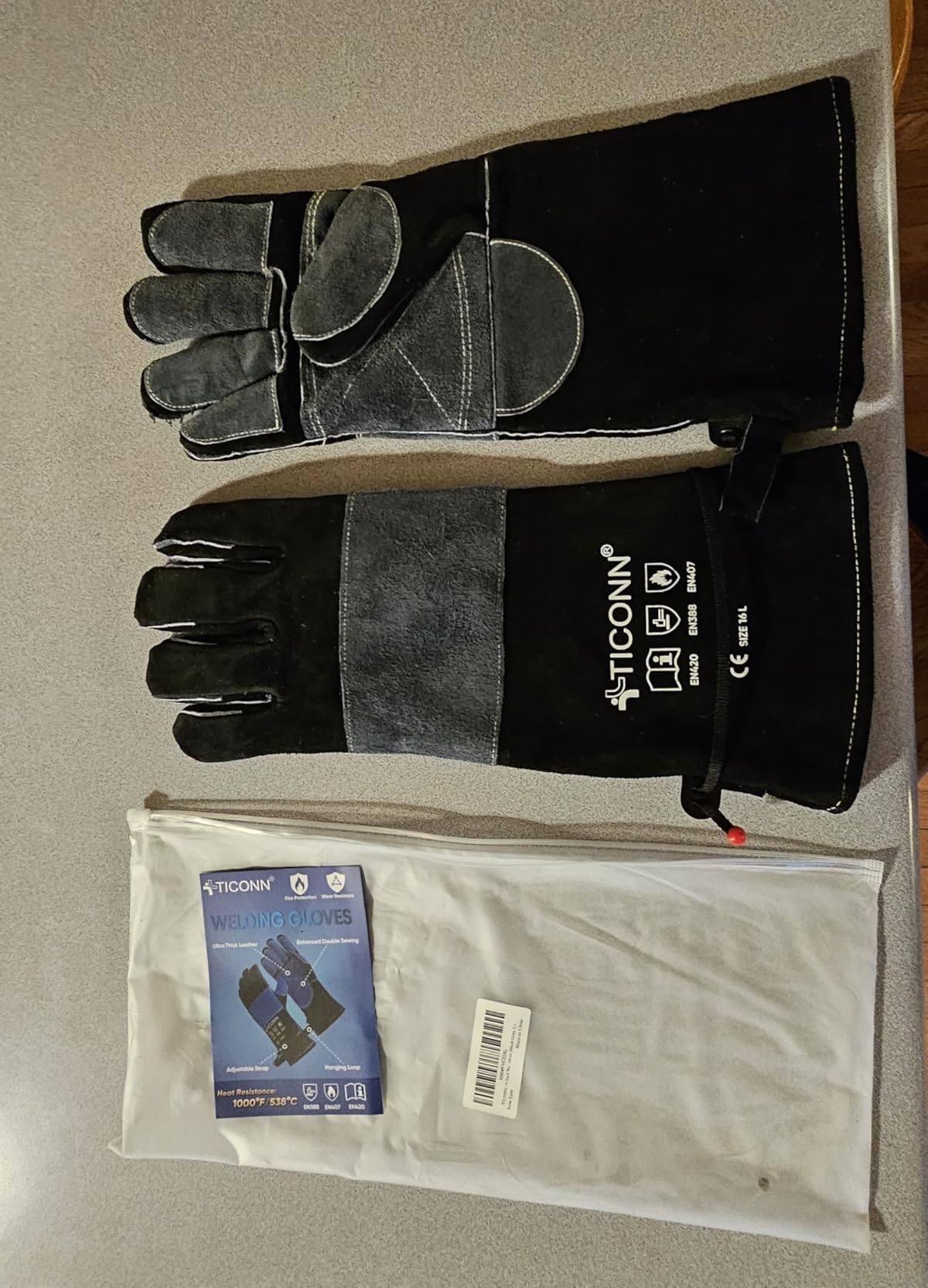 TICONN Welding Gloves, 16 IN L/XL/XXL 1000°F Heat-Resistant Fireproof Leather Gloves for Welders, Stick, Forge, Mig, Tig, BBQ customer photo 1